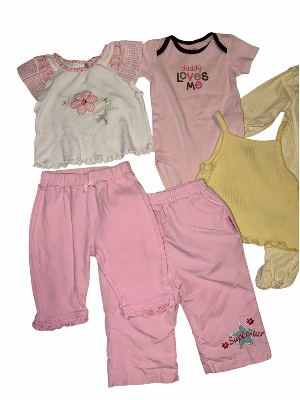Vintage Y2K Baby Girl 0-6M 7pc Pink Yellow Purple Outfit Bundle Embroidered